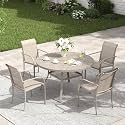 VICLLAX Patio Table and Chair Set of 4, All Weather Metal Round Outdoor Dining Furniture Set-40.6" Round Outdoor Table and Chairs, Sandshell Tabletop