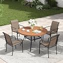 VICLLAX Patio Table and Chair Set of 4, All Weather Metal Round Outdoor Dining Furniture Set-40.6" Round Outdoor Table and Chairs, Walnut Wood Grain Tabletop