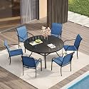 VICLLAX Patio Table and Chair Set of 6, All Weather Metal Round Outdoor Dining Furniture Set-47 Round Outdoor Table and Chairs, Black Tabletop