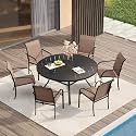VICLLAX Patio Table and Chair Set of 6, All Weather Metal Round Outdoor Dining Furniture Set-47 Round Outdoor Table and Chairs, Black Tabletop
