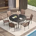 VICLLAX Patio Table and Chair Set of 6, All Weather Metal Round Outdoor Dining Furniture Set-50 Round Outdoor Table and Chairs, Black Tabletop