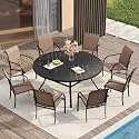 VICLLAX Patio Table and Chair Set of 8, All Weather Metal Round Outdoor Dining Furniture Set-53 Round Outdoor Table and Chairs, Black Tabletop