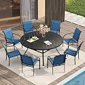 VICLLAX Patio Table and Chair Set of 8, All Weather Metal Round Outdoor Dining Furniture Set-53 Round Outdoor Table and Chairs, Black Tabletop