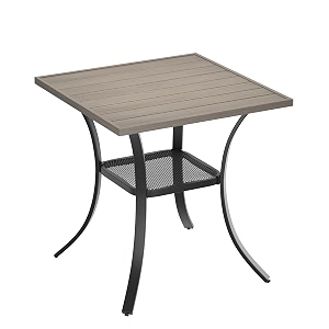vicllax small square outdoor patio table all weather metal outdoor dining table for lawn garden 27534x 27534 patio bisto table for outside grey wood-like tabletop