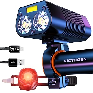victagen usb rechargeable bike lightsuper bright 2400 lumens and free bike tail light helmet light waterproof bicycle headlight and taillight easy to mount fits for mountain bikes