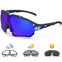 VICTGOAL Sports Sunglasses for Men Women with Polarized and Photochromic 2 Lenses Cycling Glasses MTB Road Bicycle Running Outdoor (Navy)