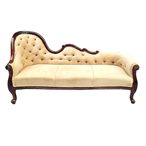 Victorian Style Chaise Lounge Tufted Cream Upholstery