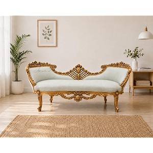 Victorian Style Chaise Lounge Tufted Cream Upholstery