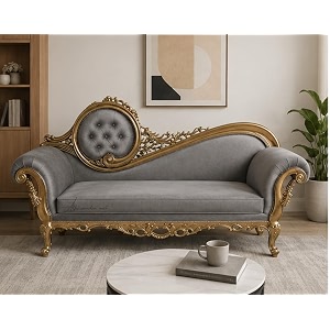 Victorian Style Chaise Lounge Tufted Cream Upholstery