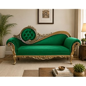 Victorian Style Chaise Lounge Tufted Cream Upholstery