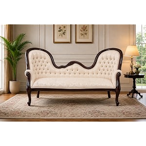 Victorian Style Chaise Lounge Tufted Cream Upholstery