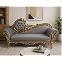 Victorian Style Chaise Lounge Tufted Cream Upholstery