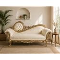 Victorian Style Chaise Lounge Tufted Cream Upholstery