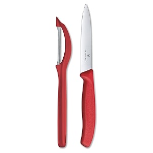 victorinox kitchen knife set of 2 sharp straight edge knife and stainless steel universal peeler red