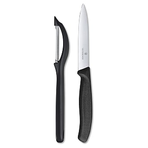 victorinox kitchen knife set of 2 sharp straight edge knife and stainless steel universal peeler black