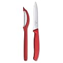 Victorinox Kitchen Knife, Set of 2, Sharp Straight Edge Knife and Stainless Steel Universal Peeler, Red
