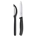 Victorinox Kitchen Knife, Set of 2, Sharp Straight Edge Knife and Stainless Steel Universal Peeler, Black