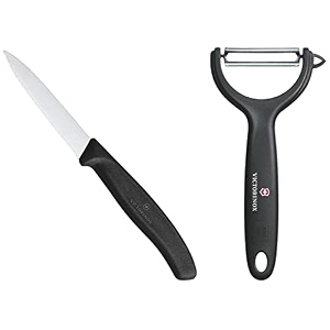 victorinox multipurpose peeler and 34swiss classic34 stainless-steel vegetable cutting and chopping knife serrated edge 8 cm for chefs and home cooks black swiss made
