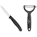 Victorinox Multipurpose Peeler and "Swiss Classic", Stainless-Steel, Vegetable Cutting and Chopping Knife, Serrated Edge, 8 cm, for Chefs and Home Cooks, Black, Swiss Made.