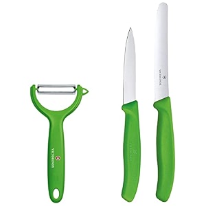 victorinox multipurpose peeler - stainless-steel serrated edge and set of 2 sharp straight edge 8 cm amp wavy edge 11cm kitchen knives green swiss made