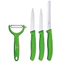 Victorinox Multipurpose Peeler - Stainless-Steel, Serrated Edge and Set of 3 Sharp Straight &amp; Wavy Edge Kitchen Knives, Green, Swiss Made
