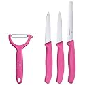 Victorinox Multipurpose Peeler - Stainless-Steel Serrated Edge and "Swiss Classic", Kitchen Knife, Set of 3 Sharp Straight &amp; Wavy Edge Knives, Pink, Swiss Made