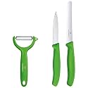 Victorinox Multipurpose Peeler - Stainless-Steel, Serrated Edge and Set of 2, Sharp, Straight Edge 8 cm &amp; Wavy Edge 11cm Kitchen Knives, Green, Swiss Made