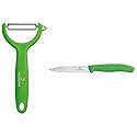 Victorinox Multipurpose Peeler - Stainless-Steel, Serrated Edge and Vegetable Cutting &amp; Chopping Knife, Straight Edge, 10 cm, for Home &amp; Professional Use,Green, Swiss Made
