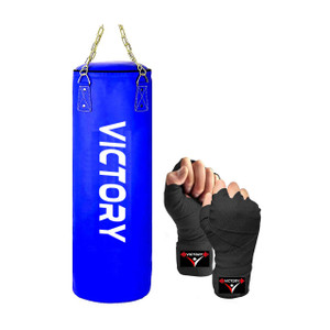 victory unfilled heavy premium boxing bag with boxing hand wrap with chain hanging bag