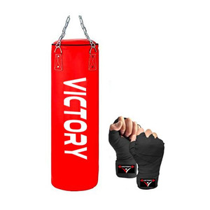 victory unfilled heavy premium boxing bag with boxing hand wrap with chain hanging bag
