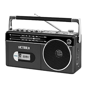 victrola mini bluetooth boombox with cassette player recorder and amfm radio grey