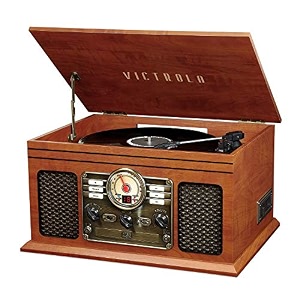 victrola vta-204b-mah classic 7-in-1 turntable music entertainment center bluetooth mahogany