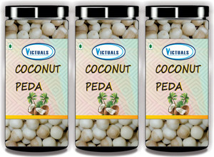 victuals coconut peda 600g  real coconut toffee candy  soft  chewy nariyal peda 3 x 200 g