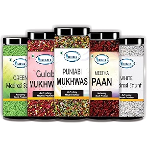 victuals green madrasi saunf gulab mukhwas punjab mukhwas meetha paan white madrasi saunf mouth freshners 500gm pack of 5