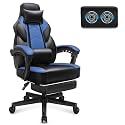 Video Game Chair for Adults, Gaming Chair with Footrest, Big and Tall Computer Chair with Massage Lumbar Support 330lbs Weight Capacity, Adjustable Height, 360° Swivel Seat and Headrest (Blue)
