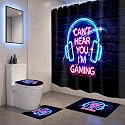 Video Game Neon Gaming Colorful 4Pcs Bathroom Shower Curtain Set with Rugs