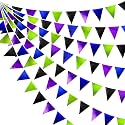 Video Game Party Decorations Black Blue Green Purple Metallic Fabric Triangle Pennant Banner Flag Bunting for Men Boys Birthday Graduations Retirement Wedding Bachelorette Video Game Party Supplies