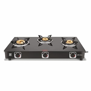 vidiem edge shine gas stove  8mm toughened glass top  extra large cooking surface  heavy-duty brass burners  manual ignition  lifetime glass warranty 3 burner