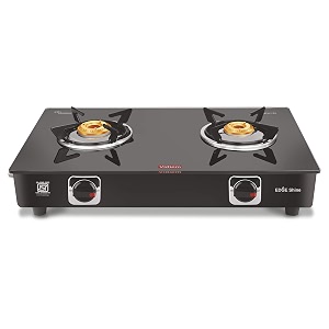 vidiem edge shine gas stove  8mm toughened glass top  extra large cooking surface  heavy-duty brass burners  manual ignition  lifetime glass warranty 2 burner