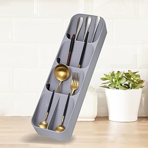 expandable cutlery tray plastic drawer holder to store organizer spoons for home kitchen  396 x 11 x 55 cm  grey utensilscutleries