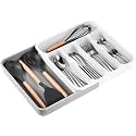 Five Grid Cutlery Organizer, Expandable Kitchen Drawer and Utensil Holder, Adjustable Large Kitchen Tool |34.5 x 52.5 x 5 CM|Plastic|White