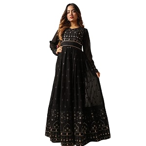 Vidraa Fashion Black Embroiderred Georgette Gown