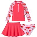 Vieille Girls Rash Guard 3 Piece Swimsuit Long Sleeve Swim Skirt Sets 6-12Y