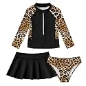 Vieille Girls Rash Guard 3 Piece Swimsuit Long Sleeve Swim Skirt Sets 6-12Y