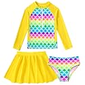 Vieille Girls Rash Guard 3 Piece Swimsuit Long Sleeve Swim Skirt Sets 6-12Y