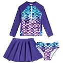 Vieille Girls Rash Guard 3 Piece Swimsuit Long Sleeve Swim Skirt Sets 6-12Y
