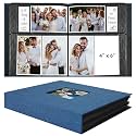 Vienrose Fabric Cover Photo Album 4x6 with Front Window, 300 Picture Pockets and 100 Message Card Slots for Wedding Baby Family, Blue