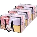 Vieshful 3 Pack Clear Storage Bags 110L Over-Sized Clothes Bags with Double Zippers Sturdy Handles Tote Moving Bags for Duvet, Comforters and Blankets Organizer