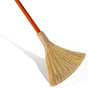 Vietnam Handmade Straw Broom with Orange Wooden Handle - Soft Natural Grass Whisk Broom for Home, Kitchen, Bedroom & Garage, 12.2" Wide x 27.95" Long