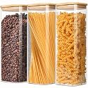 VIEWELLD 2.2Qt Square Glass Jars, Spaghetti Jar,Set of 3, for Cereal, Noodles, Oats